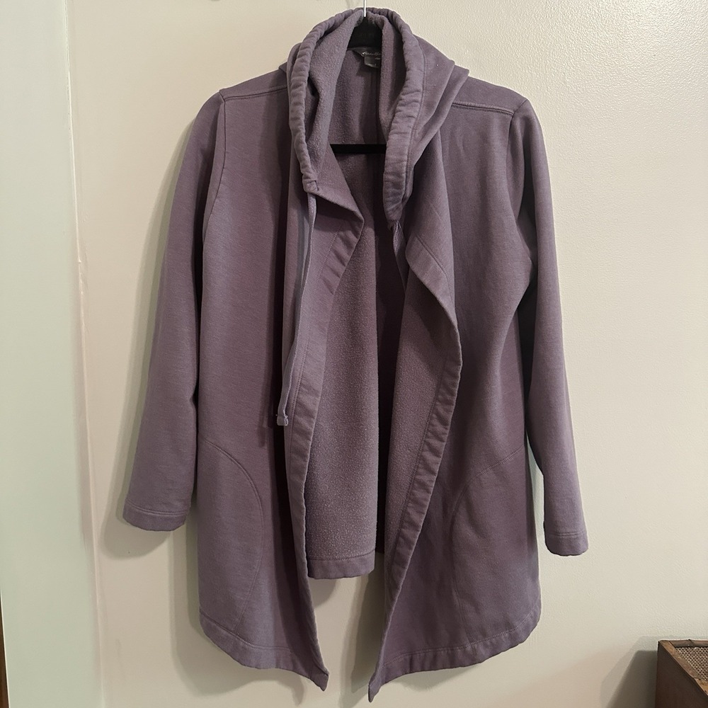 Eddie Bauer Jacket Sweatshirt Purple Closure Pockets Foldover Neck Oversized